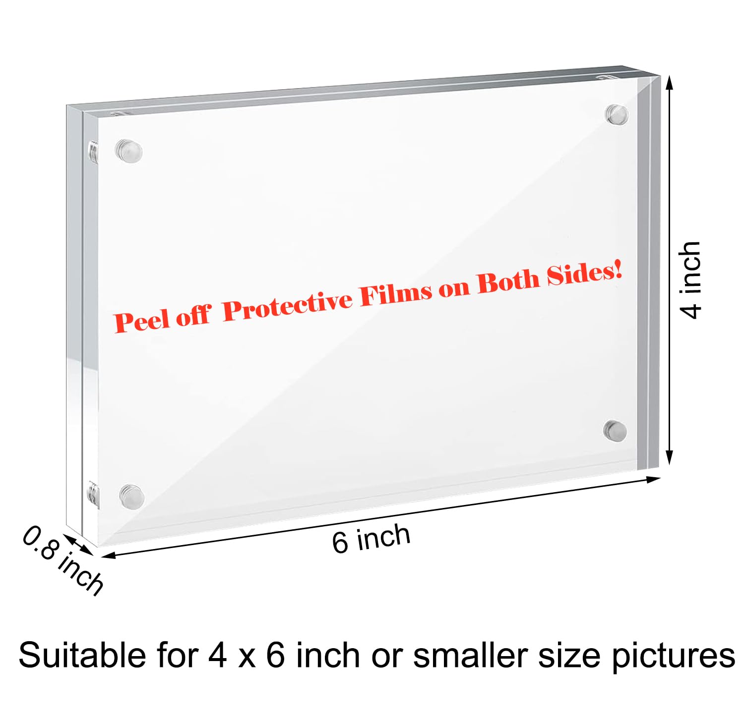 hansanti 3 Packs 4x6 Inch Acrylic Picture Frames, 20mm Thickness Magnetic Photo Frame, Clear Freestanding Double Sided Frameless Transparent Tabletop Acrylic Frame Stand for Desktop Display