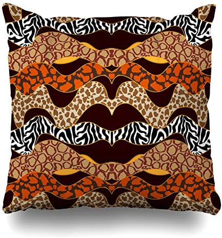 LILYMUA Wavy with Animal Zebra Stripes Leopard Spots Skin Giraffe Zippered Pillow Cover, 18 x 18 Inch Square Decorativepillow Case Fashion Style Cushion Covers Two Sides Print