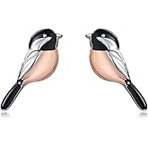 Cute Chickadee Bird Earrings Stud 925 Sterling Silver Hypoallergenic Jewelry Gifts for Women Bird Lover