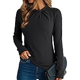 Dokotoo Womens Tops Business Casual Outfits Long Sleeve Shirts Mock Neck Twist Knot Slim Fit Soft Stretch Tees Blouses