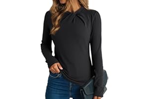 Dokotoo Womens Tops Business Casual Outfits Long Sleeve Shirts Mock Neck Twist Knot Slim Fit Soft Stretch Tees Blouses