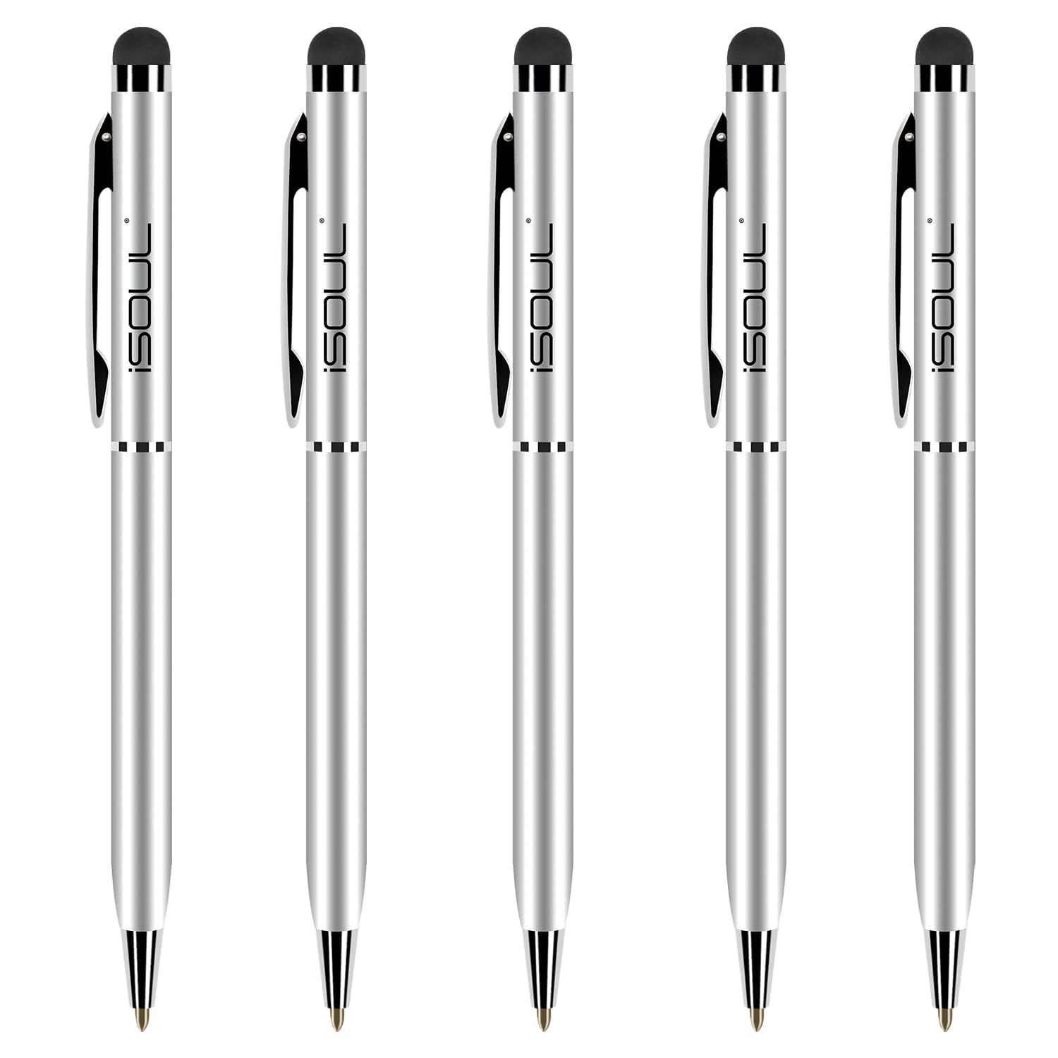 iSOUL Stylus Pen Stylus Touchscreen Pen [5 Pack] Pens for Touch Screens iPhone, iPad, iPad, iPhone, Samsung Galaxy, OnePlus, Google Pixel, Tablets & More, Metal Ball pen for Office, School (Silver)