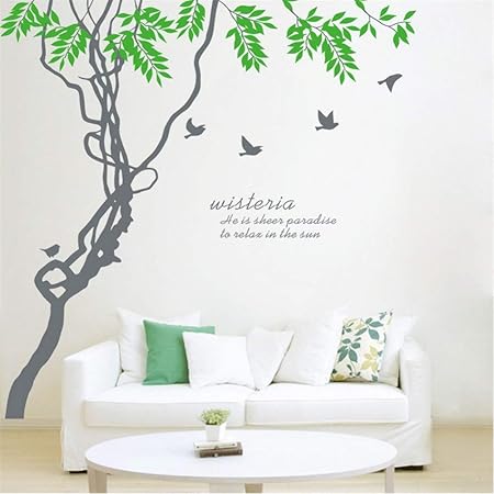 Feuilles De Lierre Amp Branches D Arbres Oiseaux Mur Art Mural Decor Autocollant Glycine Mur Citation Sticker Affiche Accueil Mur Applique 1 X 210 Cm Amazon Fr Bricolage