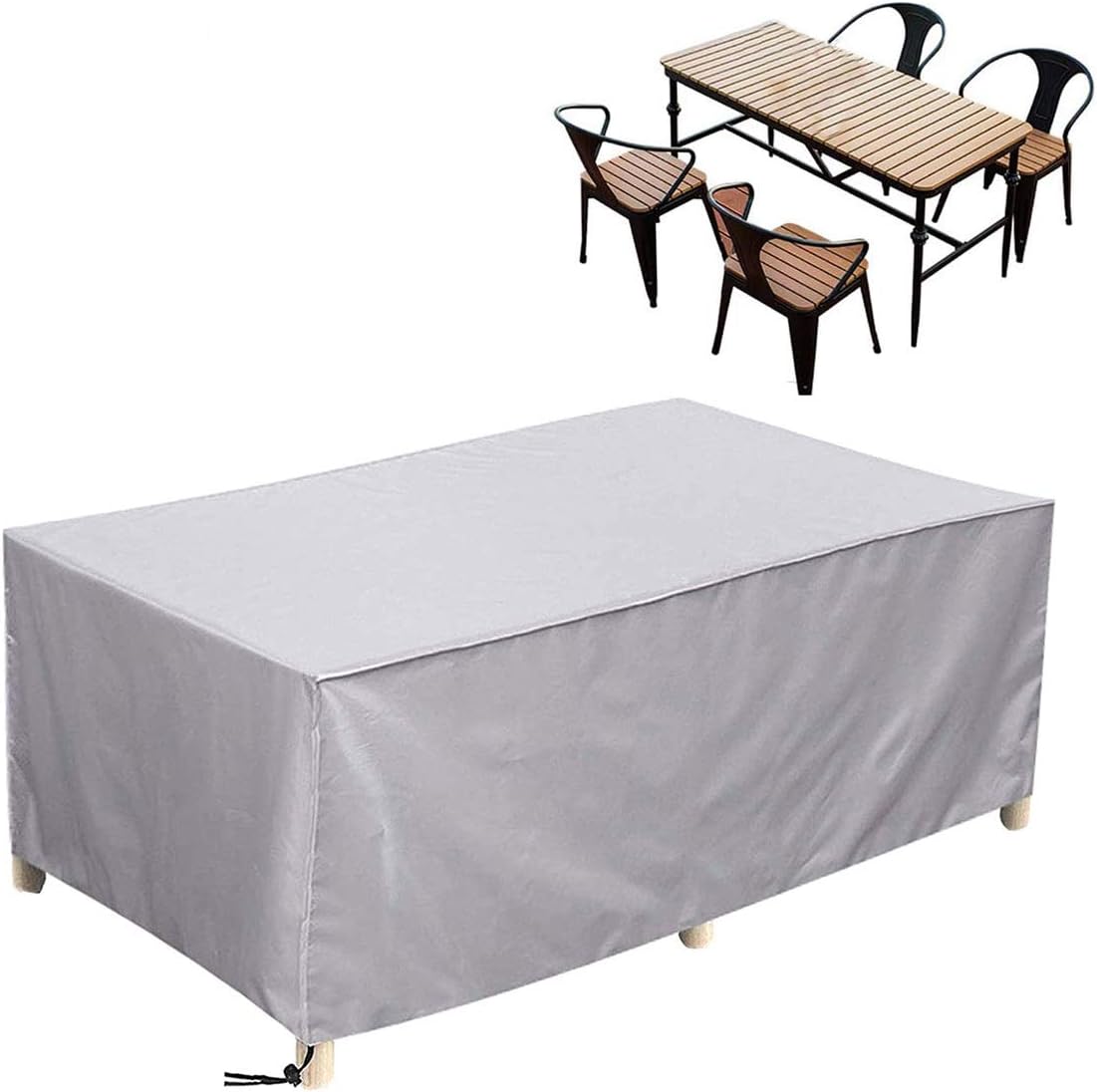 D&D Rectangle Garden Furniture Cover, 210D Oxford Fabric Waterproof Protective Cover, for Outdoor Patio Table and Chairs, Anti-UV for Sofa Dining Table and Outdoor Garden (315 * 160 * 74cm,Silver)