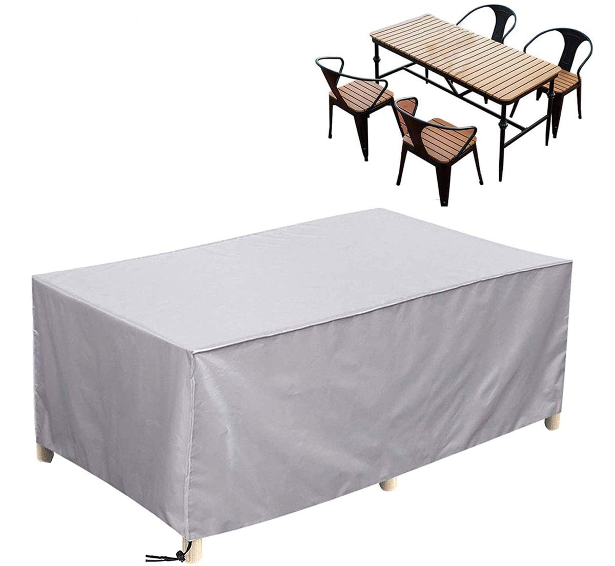 D&D Rectangle Garden Furniture Cover, 210D Oxford Fabric Waterproof Protective Cover, for Outdoor Patio Table and Chairs, Anti-UV for Sofa Dining Table and Outdoor Garden (315 * 160 * 74cm,Silver)