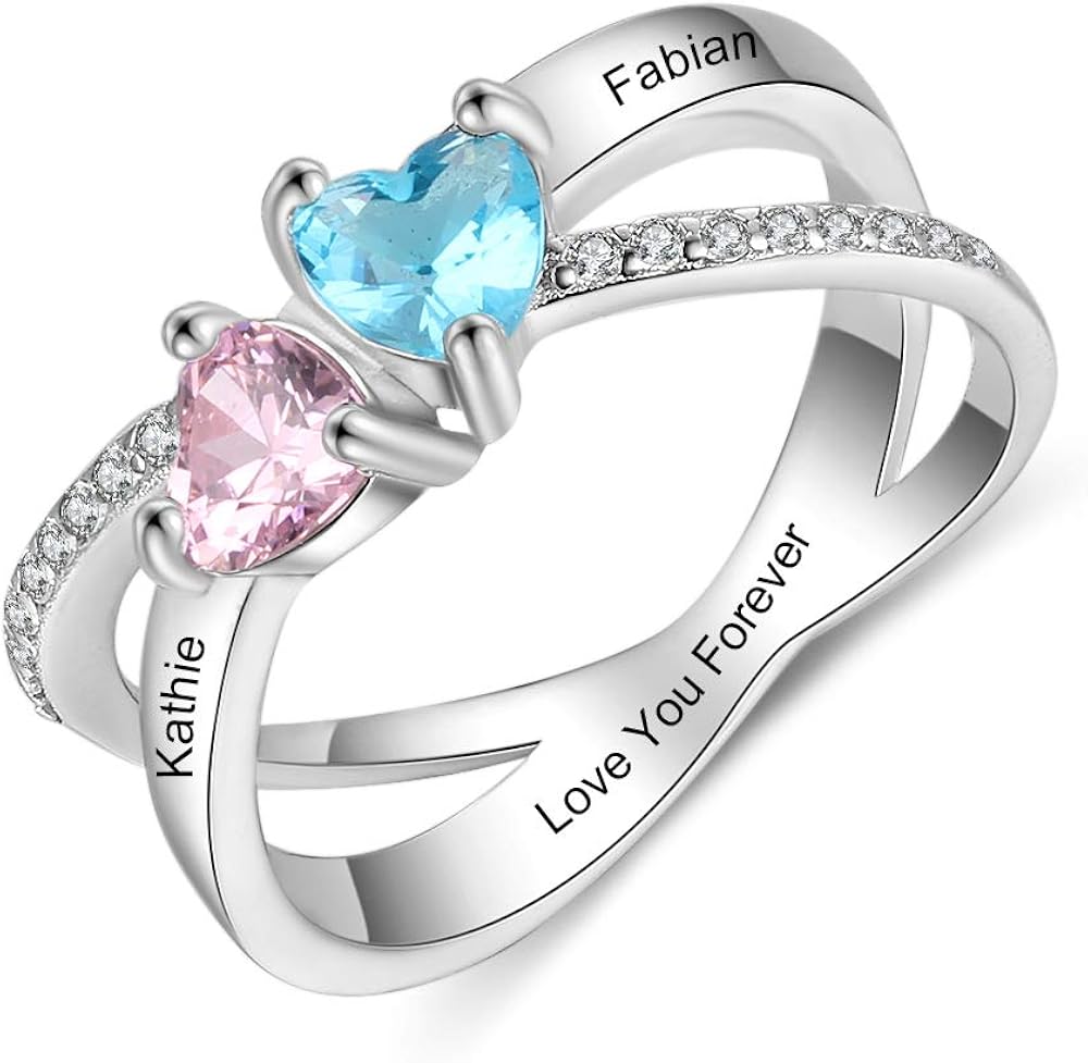 Bague Personnalisée Pour Mère Sterling 925 - 3 Noms Gravés Avec Pierres Simulées, Bague Famille Cadeau