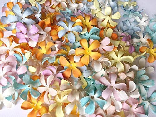 ICRAFY 150 Die cut Assorted Hawaiian Plumeria Frangipani Flower Mulberry paper Pastel Tone Heads - 3.5 cm. - Artificial Flowers Head Fabric Floral Supplies 150 Pcs. Size 35 mm. Pastel Color