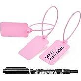 50pcs Luggage Tags Plastic Seals Shipping Label Logistics Sign Tie Bag Tag, Sealing Storage Multi Purpose Name ID Tag with Marker for Suitcases, Backpack, Schoolbag, Car Key (Pink)
