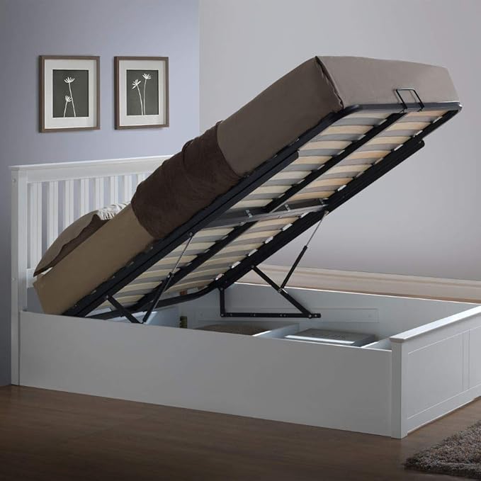 White Ottoman Storage Bed, Happy Beds Phoenix Wood Modern Bed Frame