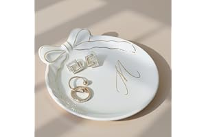 COLLECTIVE HOME - Personalized Initial Ceramic Jewelry Tray with Bow, Christmas Gift Ideas for Women, Small Gift for Girlfriend Wife, Ring Holder, Earrings Dish, Birthday Gift for Her (M)