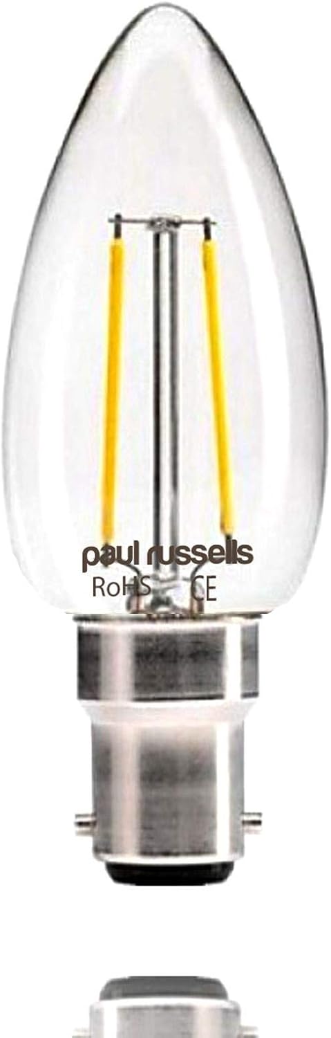 paul russells LED Candle Filament Light, 4.5W 40W Equivalent Replacement, 470LM Lumens, 2700K Warm White