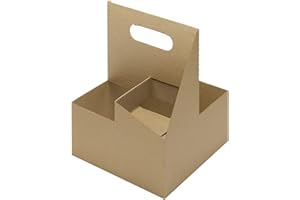 Karat Paperboard Drink Carrier with Handle - Sturdy Kraft Coffee Cup Carrier for Hot/Cold Beverages, Fits 10-32 oz Cups - Eco-Friendly, Disposable to-Go Drink Holder (4-Cup)