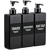 Segbeauty Shampoo and Conditioner Dispenser Refillable, 3pcs 16.9oz Shower Bottles Soap Dispenser with Labels, 500ml Empty Plastic Square Pump Bottle Dispenser Body Wash Containers for Bathroom Black