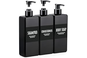 Segbeauty Shower Refillable Dispenser, 3pcs 500ml Empty Pump Press Bottles with Labels, 16.9oz Plastic Soap Dispenser for Bat