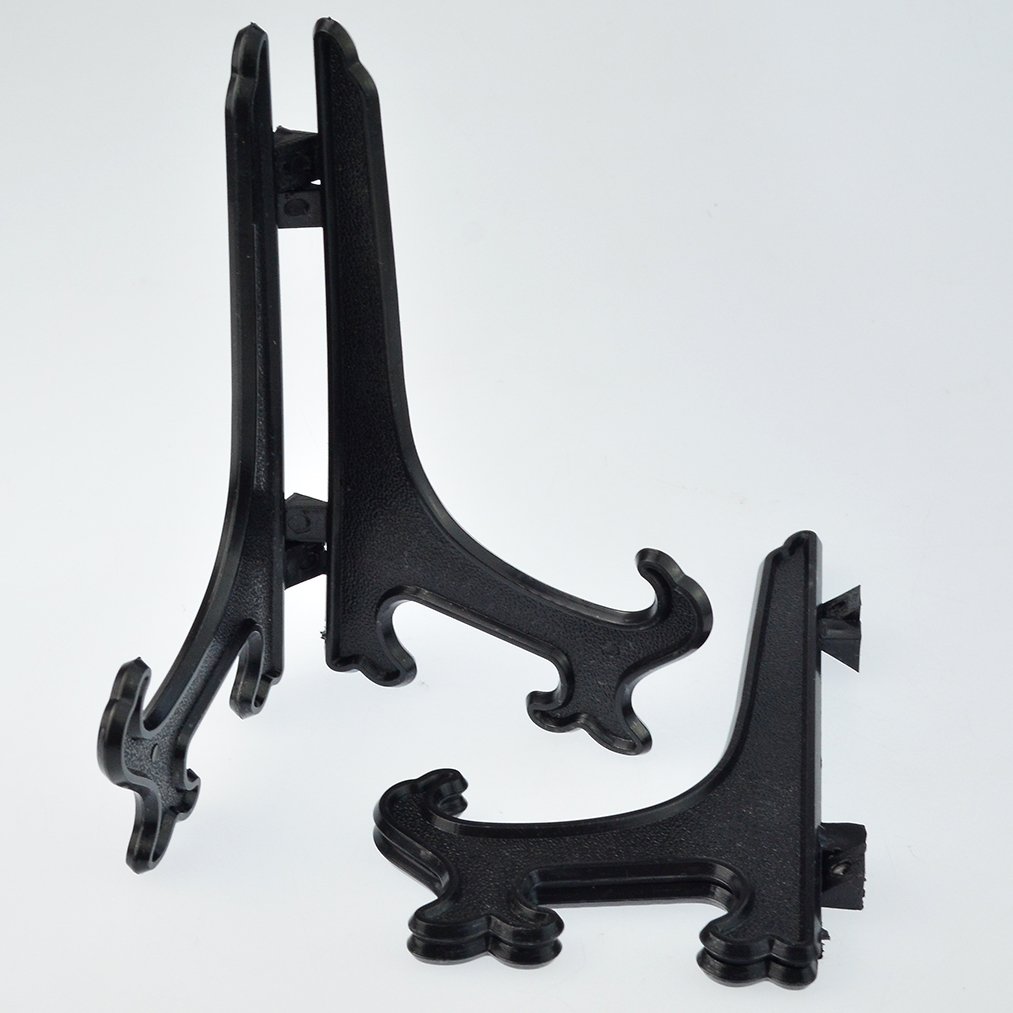 baotongle 30 pcs Plastic Easel Plate Stands Plate Holders to Display Pictures, Plates for Weddings, Home Decoration, Birthdays, Tables 4inches 5 inches 6 inches Black White