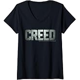Womens Creed Distressed Silver Movie Logo V-Neck T-Shirt