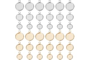 BENECREAT 36 Pcs Real 14K Gold Plated Bezel Pendant Trays, 3 Sizes Round Cabochon Settings Brass Jewelry Findings for DIY Cra