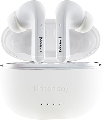 Intenso White Buds TWS - Auscultadores T302A sem fios verdadeiros com cancelamento de ruído ativo e até 35 horas de reprodução de música, branco