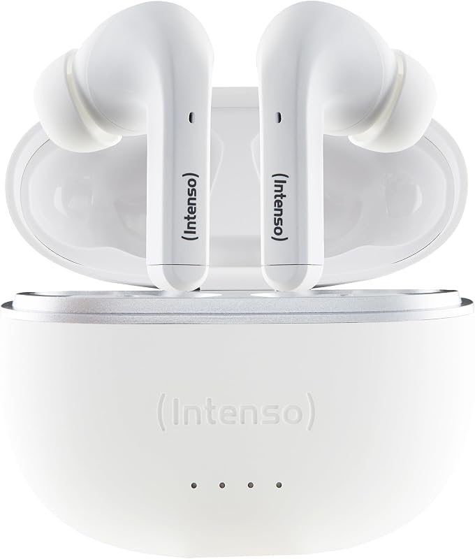 Intenso White Buds TWS - Auscultadores T302A sem fios verdadeiros com cancelamento de ruído ativo e até 35 horas de reprodução de música, branco