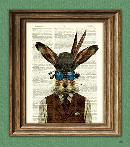 Jackrabbit Jim the Steampunk Bunny Rabbit Illustration Beautifully Upcycled Dictionary Page Book Art Print