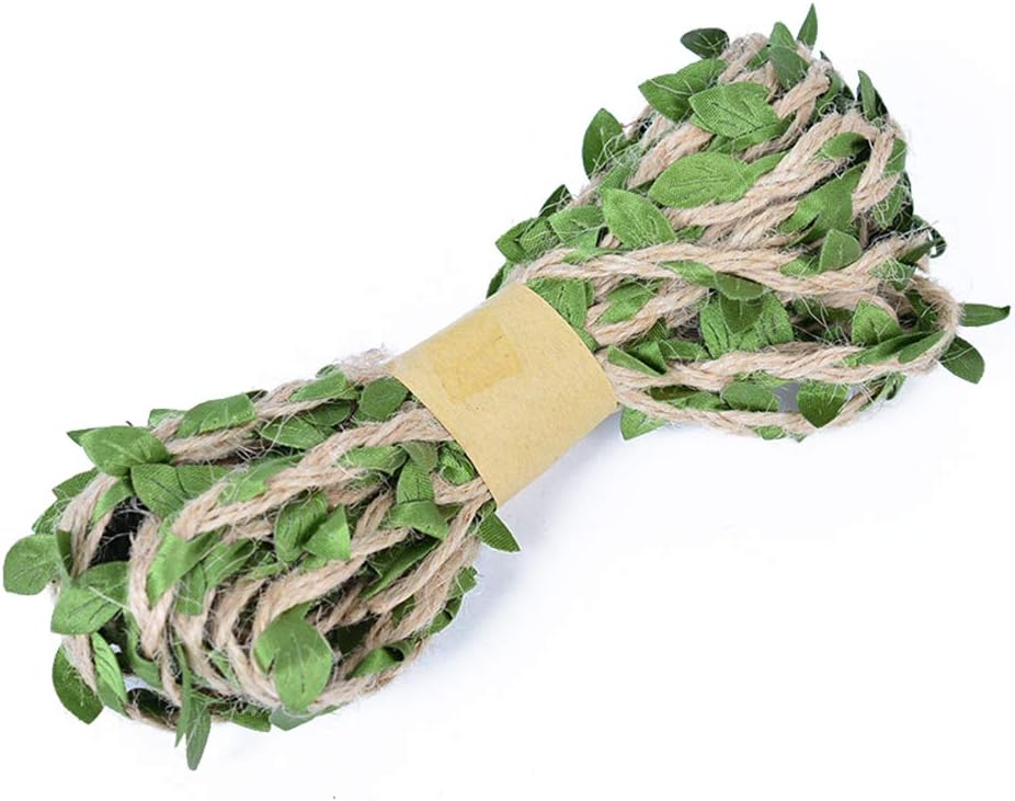 Jute Burlap Vine String with Artificial Leaves Garland for DIY Craft Wreath Christmas Wedding Home Decor