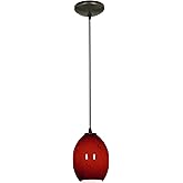 Brandy FireBird Glass Pendant - 1-Light Pendant - Cord - Oil Rubbed Bronze Finish - Red Sky Glass Shade