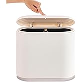 Baosia White Slim Rectangular Plastic Trash Can with Press Type Lid,12 Liter / 3.2 Gallon Narrow Trash Bin with Pop-up Lid for Toilet,Bedroom,Bathroom,Office,Kitchen,Powder Room