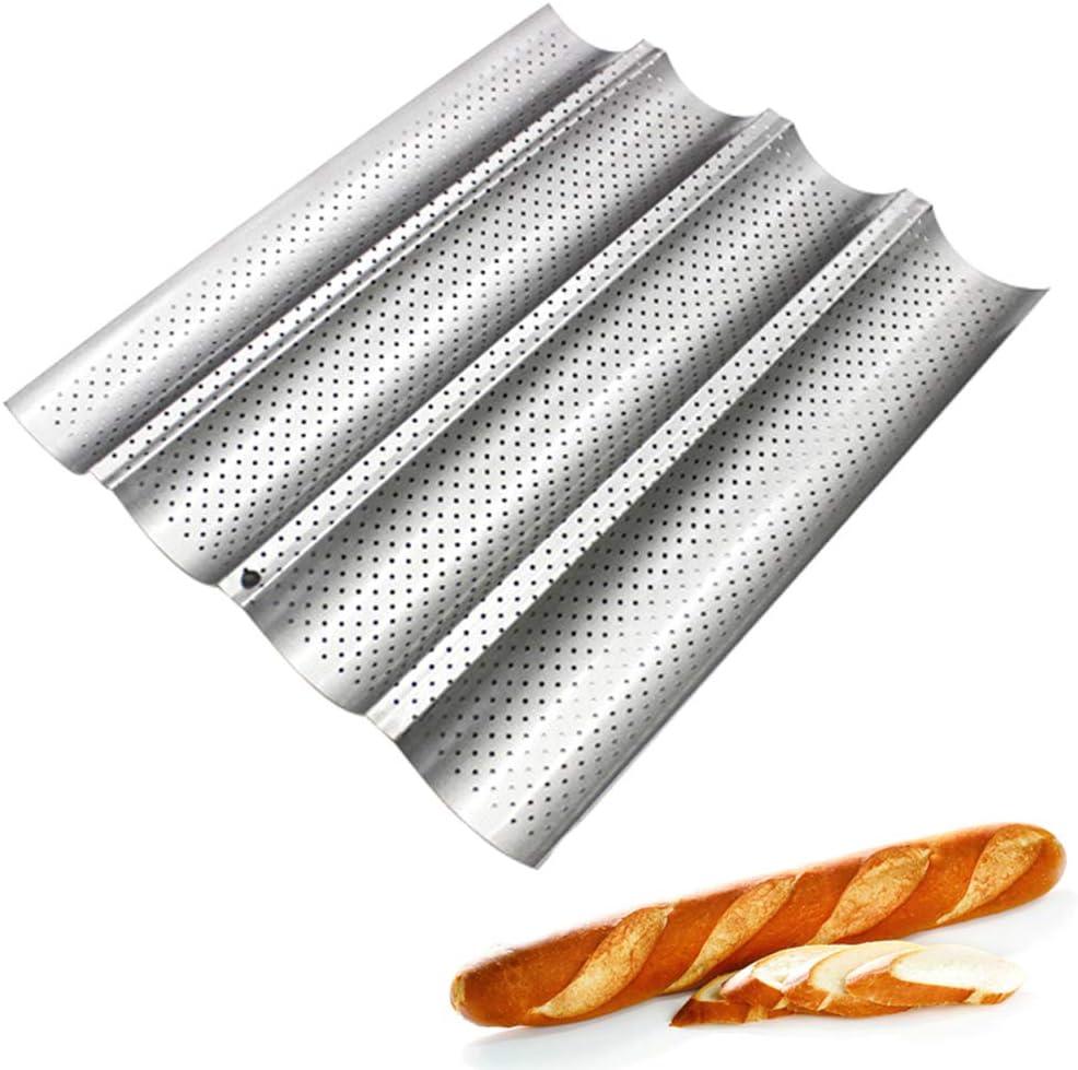 1pc Nonstick Coating Perforated Baguette Bread Pans Baguette Pan Mold for French Bread Baking Professional Kitchen Tool Bakers Dough Making Mold(Size L)