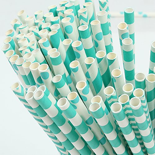 ZOOYOO Paper Straw 100pc For Parties,Birthdays,Weddings,Baby Showers And Celebrations (Turquoise)