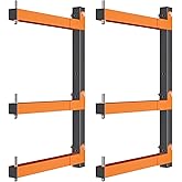 Lumber Rack Heavy Duty Wood Racks Wall Mount Folding Lumber Storage Racks with 3-Level Holds Up 360 LBS Sturdy Folding Garage Wood Organizer Orange Shelving Metal Shelf for Indoor & Outdoor- 2 Pack