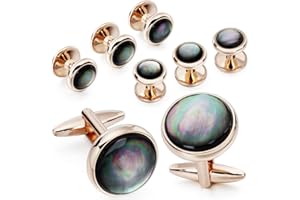 HAWSON Cufflinks and Tuxedo Studs Set for Men with Gift Box, Mother-of-Pearl Cuff links for French Cuff Shirt and Dress Shirt, Suitable for Wedding, Birthday, Party