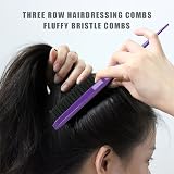 Kuou 3 Pcs Teasing Hair Brush Nylon Three-Row Salon Back Comb 8.6in view 6