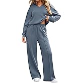 Aleumdr Womens 2 Piece Outfits Fall Lounge Set Sweatsuit Long Sleeve Tops Wide Leg Pants with Pockets Travel Outfit
