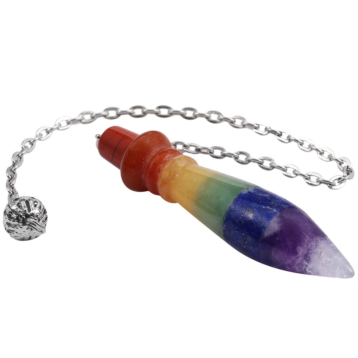 TUMBEELLUWA Healing Crystal Quartz 7 Chakra Pendulum Dowsing Gemstone Divination Reiki Stone,7 Chakra Style 2