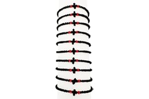 BOVEMEE 10Pcs/Set Blessed Greek Christian Orthodox Handmade Prayer Rope from Mt. Athos (Komboskoini Chotki) Thin Black with Black Metalic Cross Religious gift Christmas Gift for Men Women (BlacK&Red)