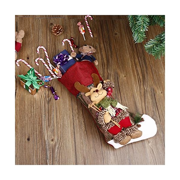 Scheam Classic Christmas Stockings 3D Plush Applique Style with Faux Fur Cuff Christmas Decorations and Party Accessory - Image 3