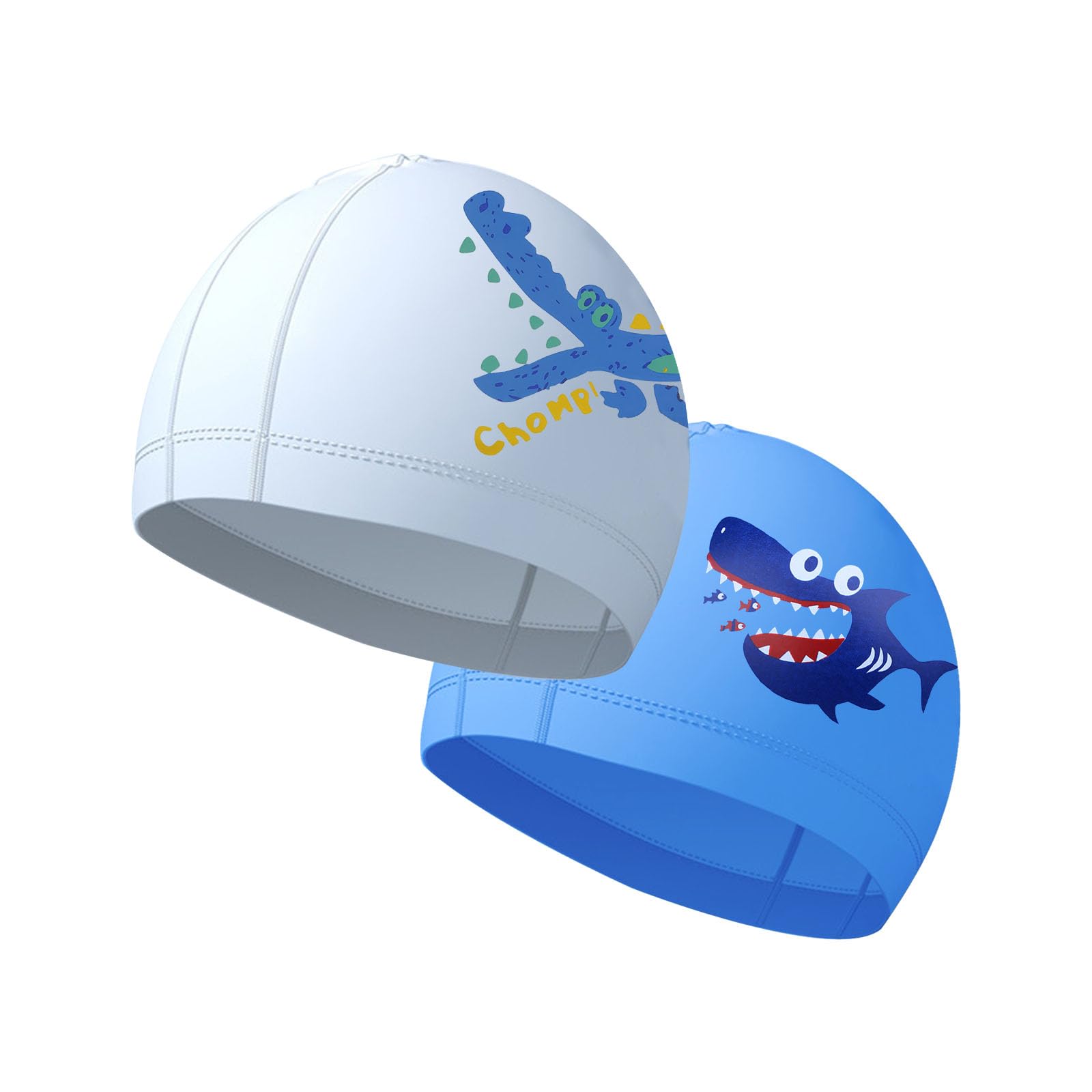 SWAUSWAUK Kids Swimming Cap x 2 pcs - Swim Cap Kids Swim Hat Swimming Hat for Kids Boys Girls Aged 4-10 (Blue1+White1)