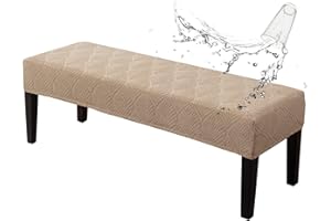 Genina Waterproof Dining Room Bench Covers, Stretch Jacquard Bench Seat Protector Cover, Rectangular Bench Cover for bedrooms, Living Rooms, Kitchens, Removable, Washable (Khaki)