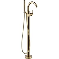 Delta Faucet Trinsic Floor-Mount Freestanding Tub Filler with Hand Held Shower, Gold Bathtub Faucet, Tub Faucet, Champagne Br