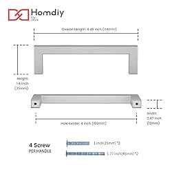 homdiy 25 Pack 4 Inch Brushed Nickel Cabinet Pulls
