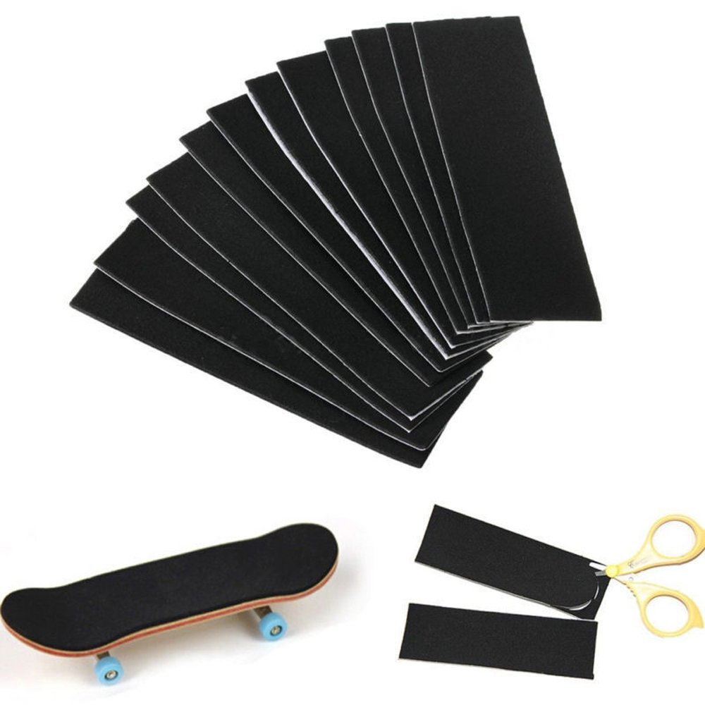 12PCS Wooden Fingerboard Deck Uncut Chape Finger Skateboard Black Foam Grip Tape Sticker 4.33''X1.38''