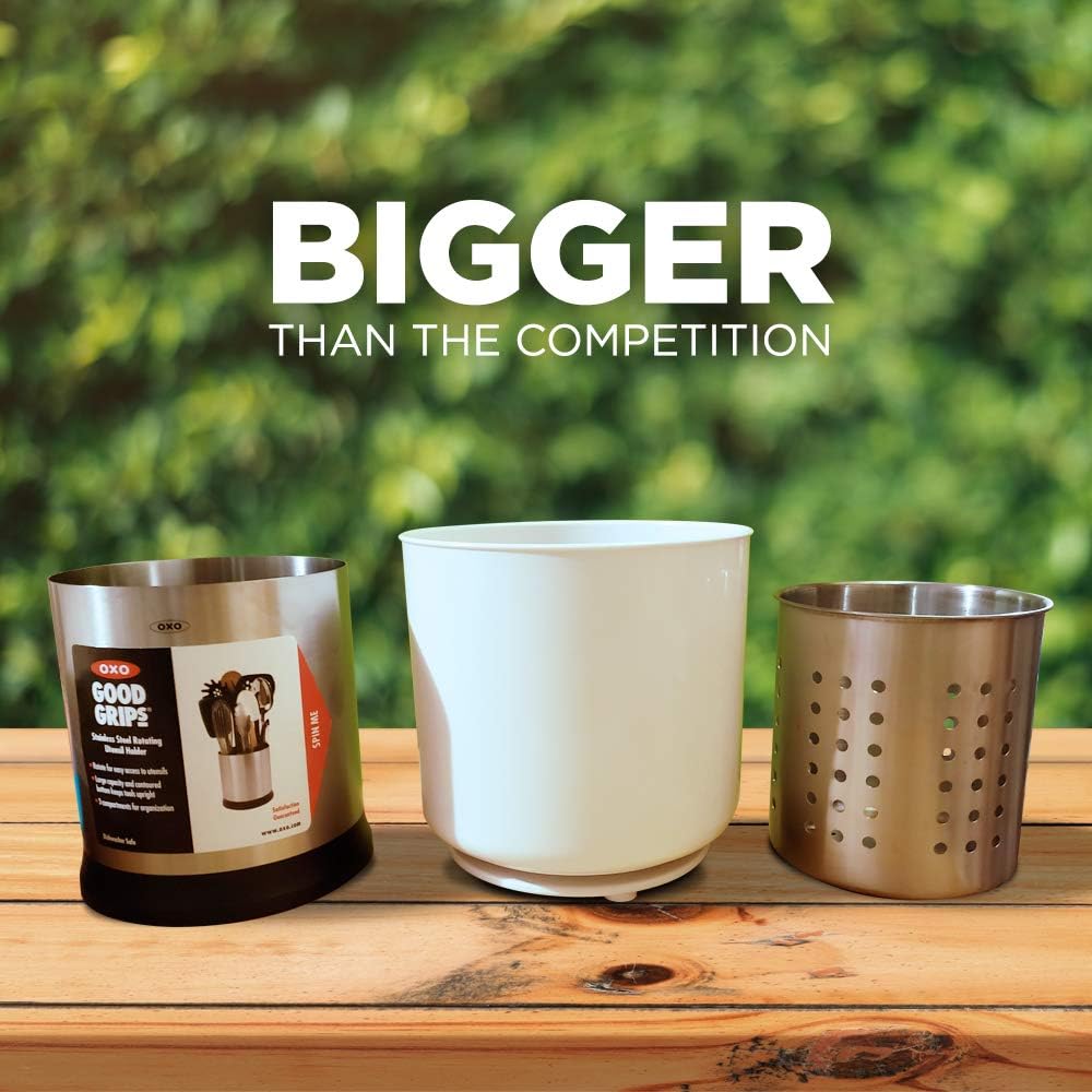 Extra Large Rotating Utensil Holder Caddy with Sturdy No-Tip Weighted Base, Removable Divider, And Gripped Insert | Rust Proof and Dishwasher Safe by Cooler Kitchen: Kitchen & Dining