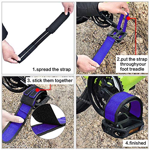 Ueasy Foot Pedal Straps, Bike Pedal Straps Pedal Toe Clips Straps Tape for Fixed Gear Mountain Bike Beginner (Blue - One Pair)