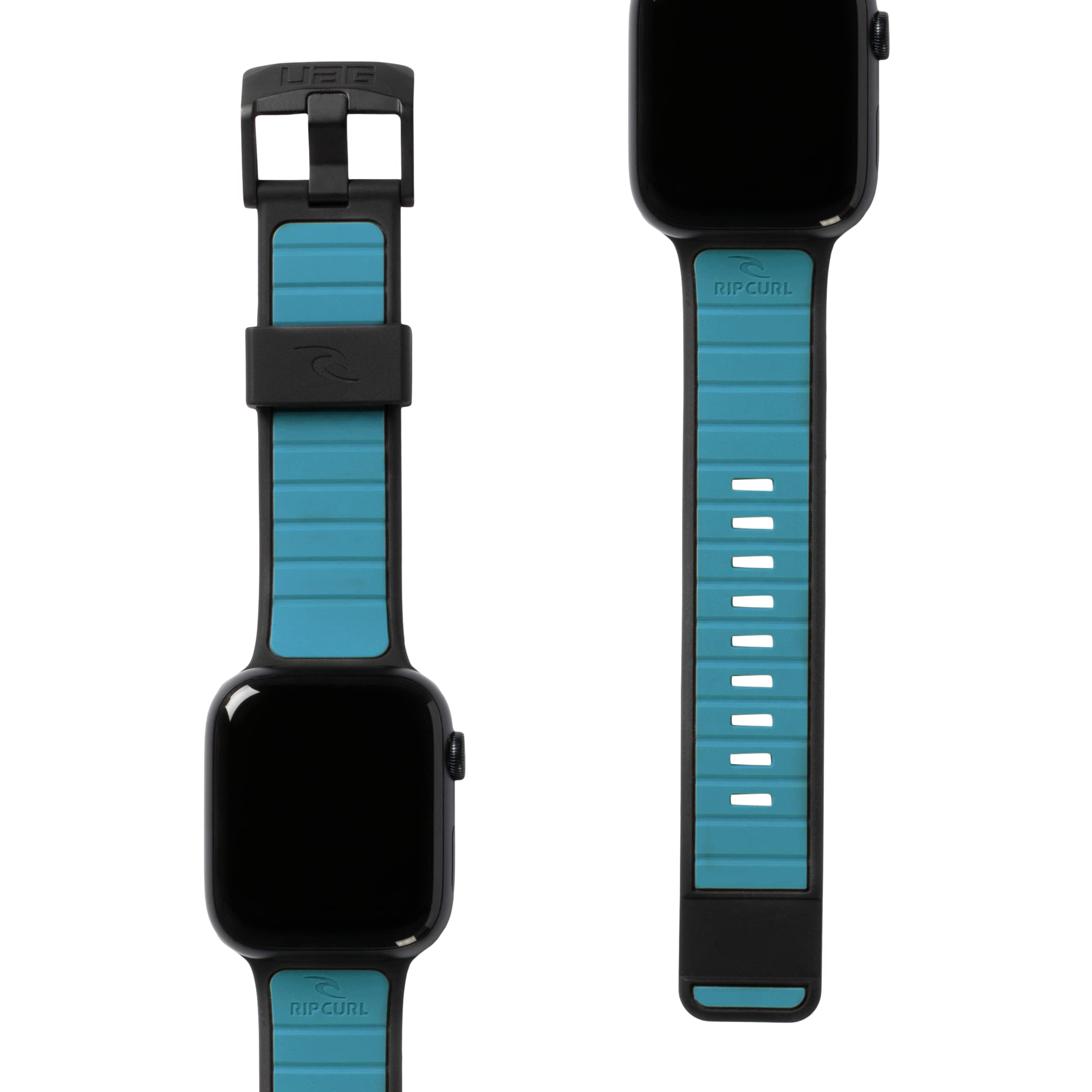 URBAN ARMOR GEAR RIP CURL x UAG Compatible with Apple Watch Band 49/46/45/44mm iWatch Series Ultra 3/Ultra 2/Ultra/4-11/SE3/SE2/SE Soft Silicone Adjustable Replacement Strap, Torquay Black Turquoise