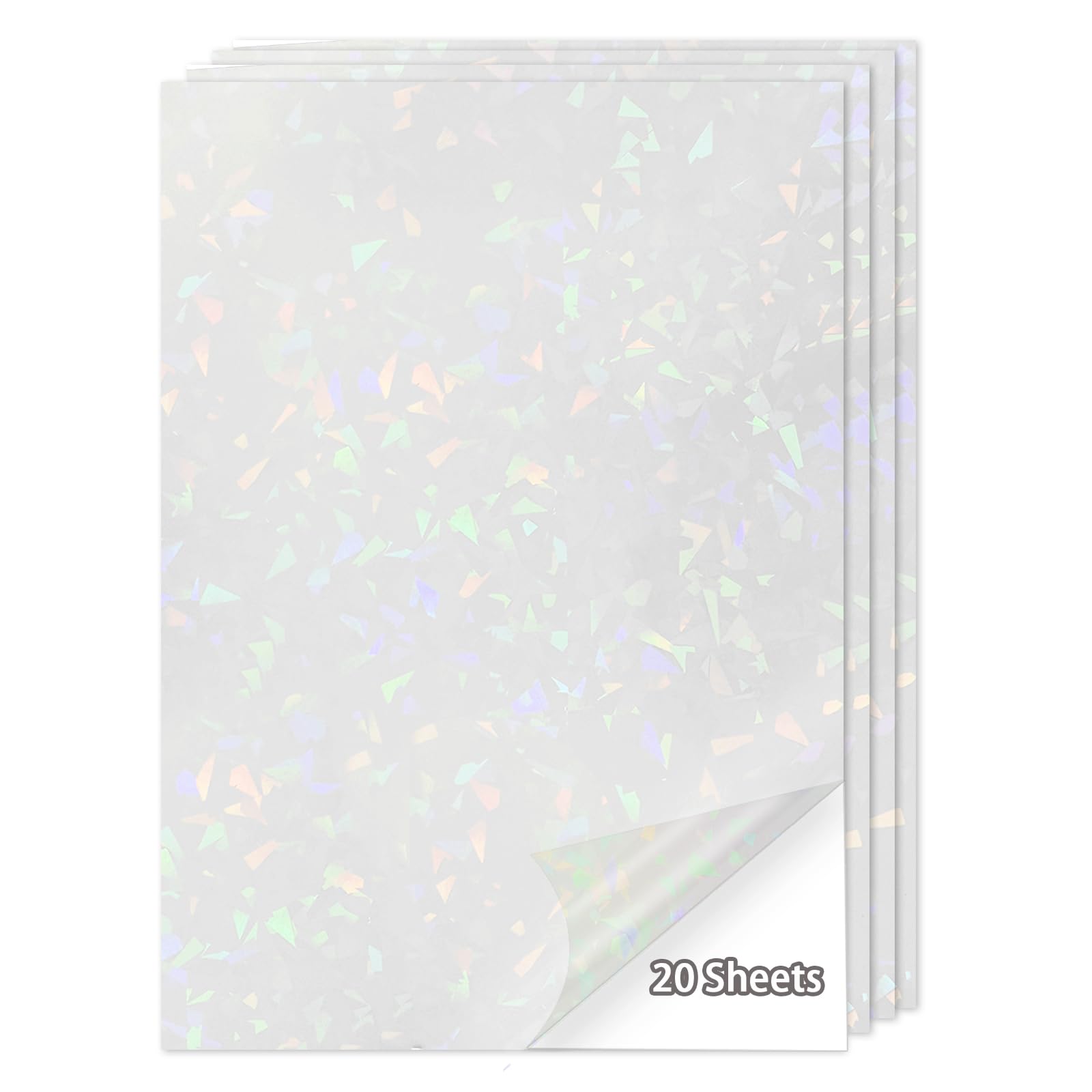 Photo 1 of 20 Sheets Holographic Sticker Paper,8.5x11 Inch Clear Printable Vinyl Sticker Papers,Self-Adhesive Waterproof for Inkjet/Laser Printer?Clear Glass?