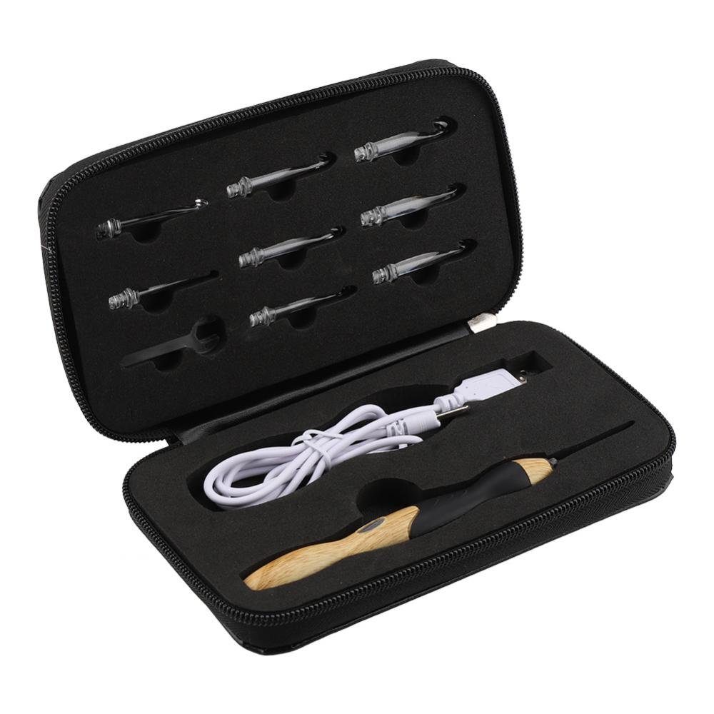 Light up Crochet Hooks Lighted Crochet Hooks Set USB Rechargeable 2 Brightness LED Crochet Hooks Hand Weave Sewing Tools with 9 Interchangeable Heads(Handle with Silicone)