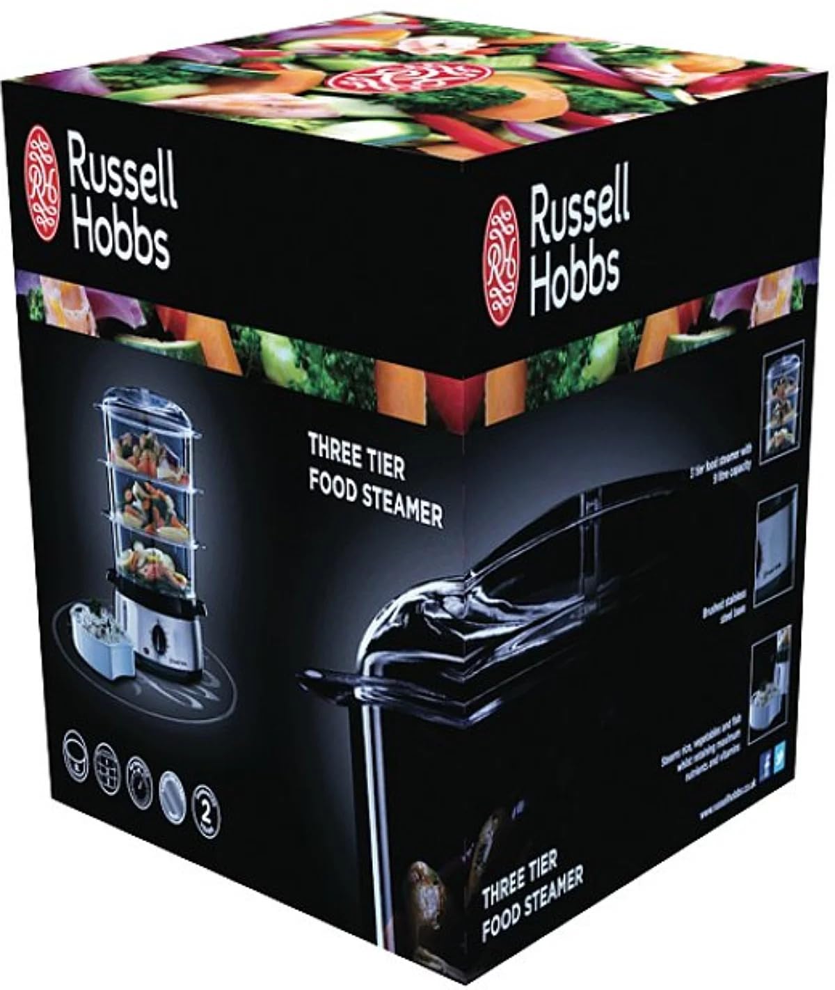 Russell Hobbs Dampfgarer [normale Größe] 9,0l (60 Minuten Timer + Abschaltautomatik, 3 spülmaschinengeeignete Dampfgarbehälter + Reisschale/Reiskocher + 6 Eierhalter/Eierkocher, BPA-frei) 19270-56 7