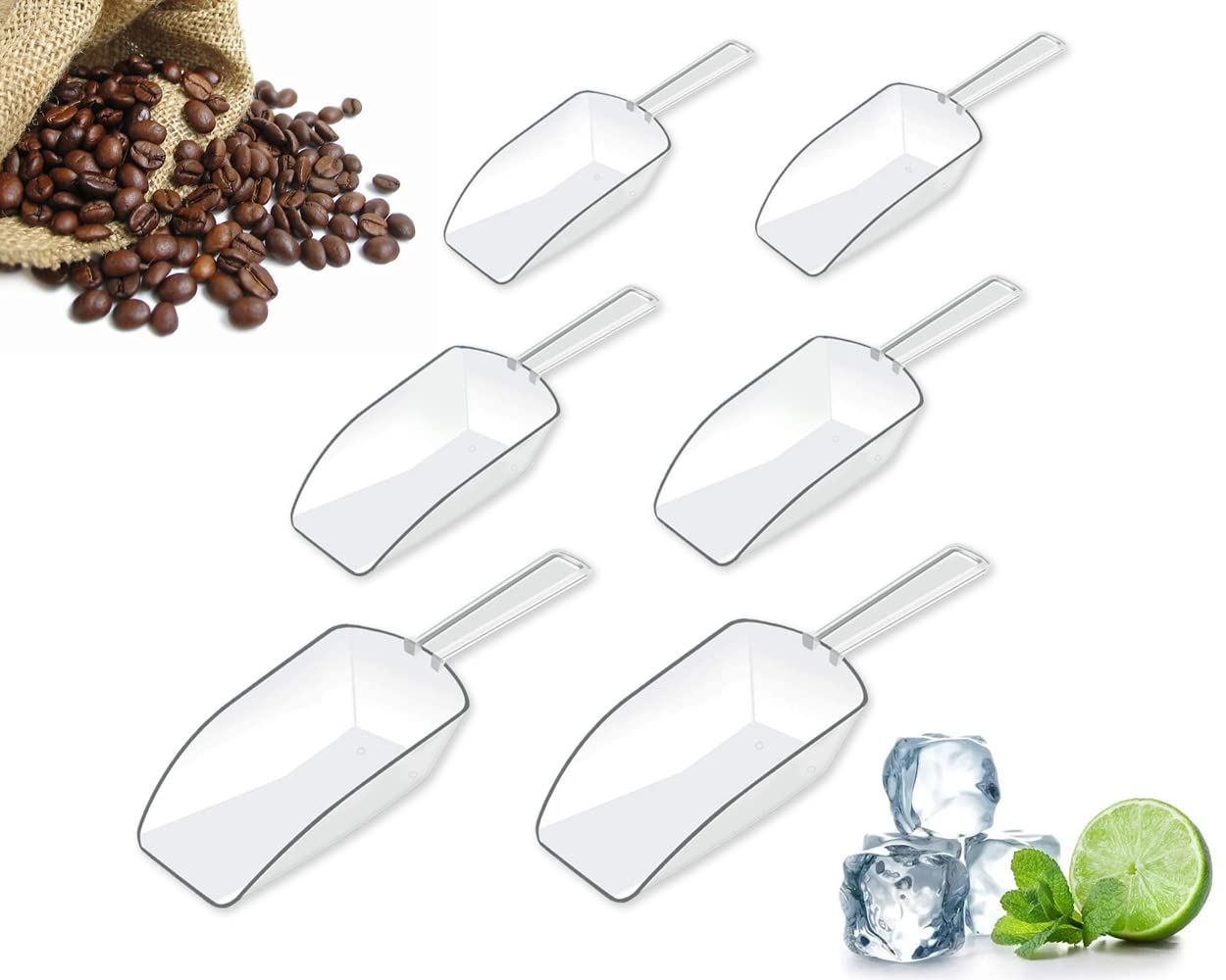 SCSpecial Kitchen Scoops Set of 6 Clear Plastic Scoops with 3 Different Sizes Clear Candy Scoops