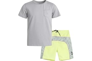 Volcom Boys' Swim Wear Set - 2 Piece Short Sleeve T-Shirt and Board Shorts - Stylish Beach Wear Set for Boys (Sizes: 2T-7)