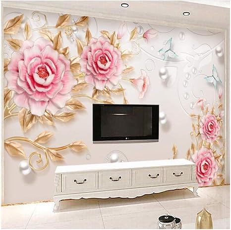 Amazon Xbwy 装飾壁画 カスタム写真壁紙3dエンボス牡丹の花壁画リビングルームウェディングハウスtvソファの背景 400x280cm 壁紙